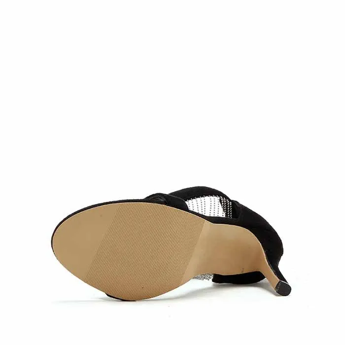 Women Strappy Strap Chain Black Suede High Heels
