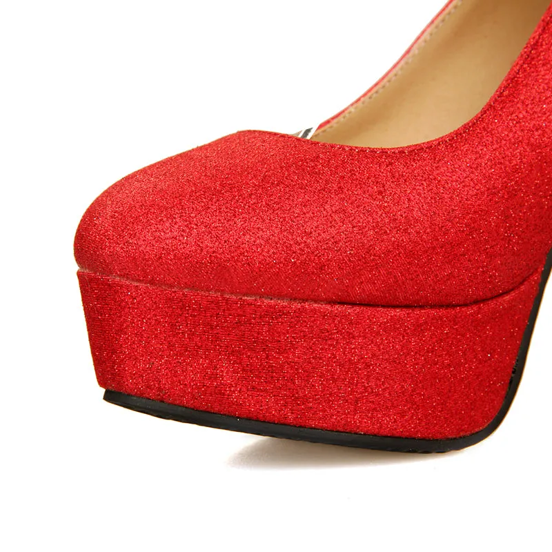 Women's Ankle Strap Sequined High Heel Platform Pumps