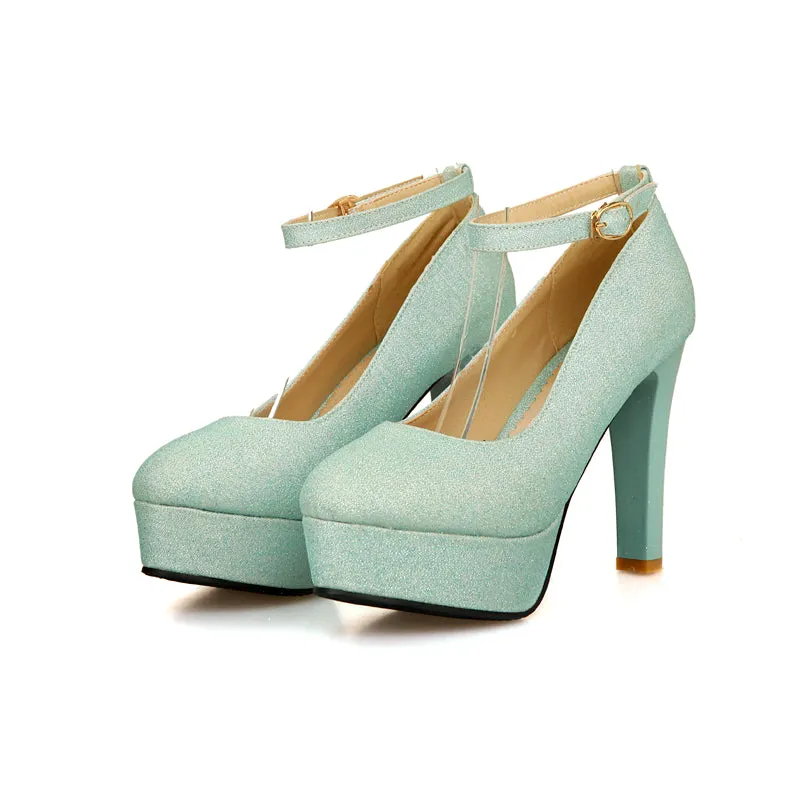 Women's Ankle Strap Sequined High Heel Platform Pumps