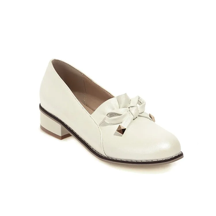 Women's Bow Chunky Low Heels Pumps