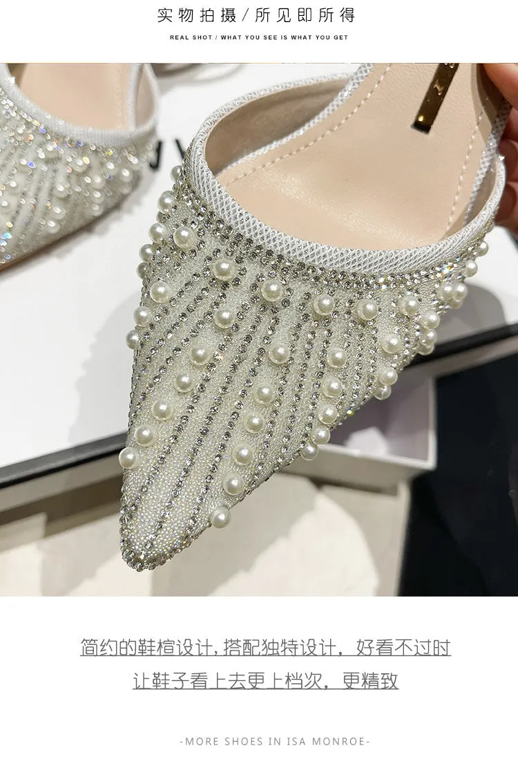 Women's Crystal Pearl Party Wedding Working Stage Shoes