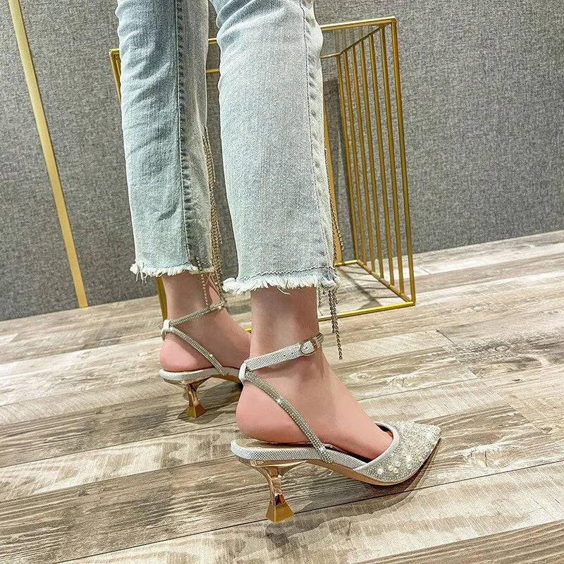 Women's Crystal Pearl Party Wedding Working Stage Shoes