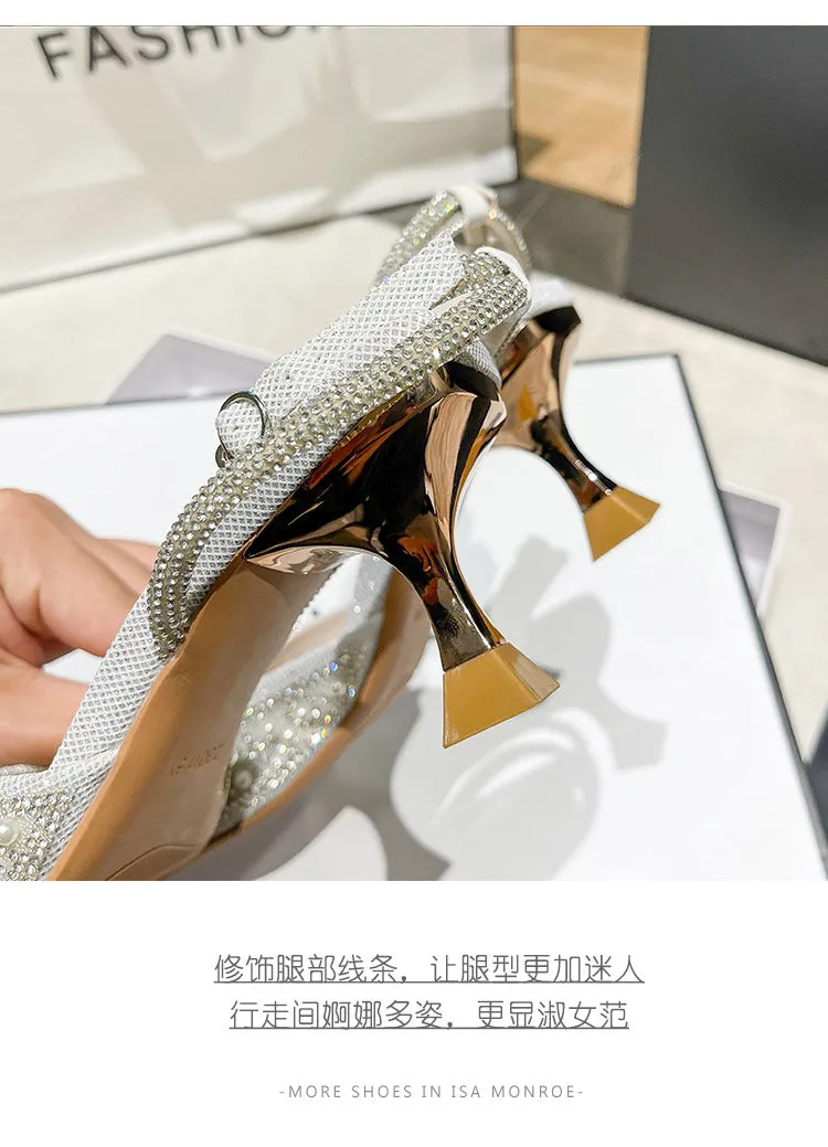 Women's Crystal Pearl Party Wedding Working Stage Shoes