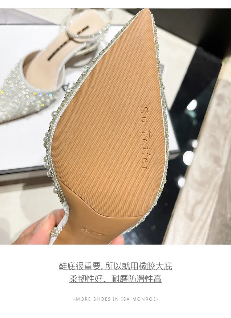 Women's Crystal Pearl Party Wedding Working Stage Shoes