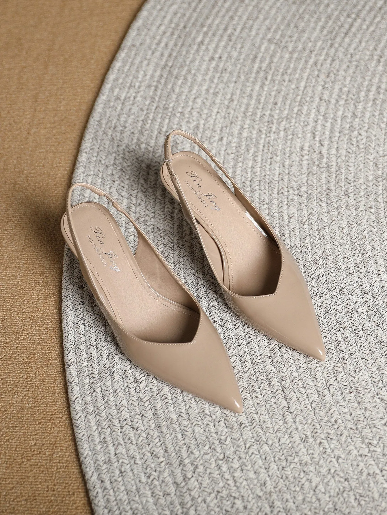 Women's Elegant Beige Solid Color Open Back Pointed-toe Pyramid Heel Stiletto Sandals