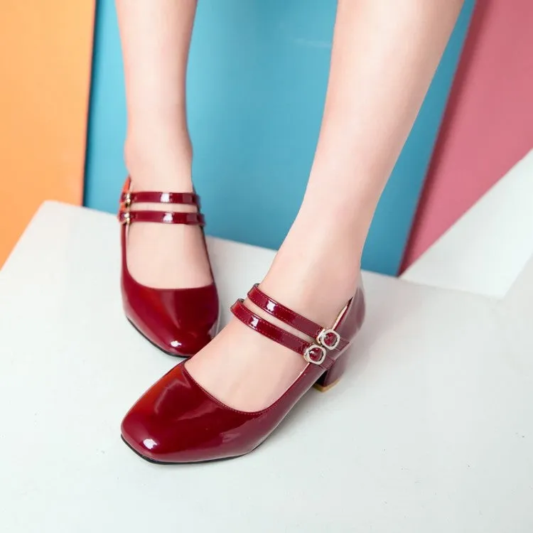 Women's Mary Jane High Heels Chunky Pumps Shoes