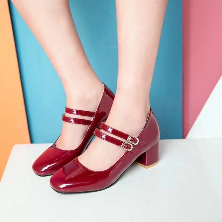 Women's Mary Jane High Heels Chunky Pumps Shoes
