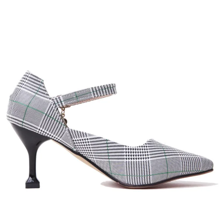 Women's Plaid Ankle Strap High Heel Stiletto Pumps