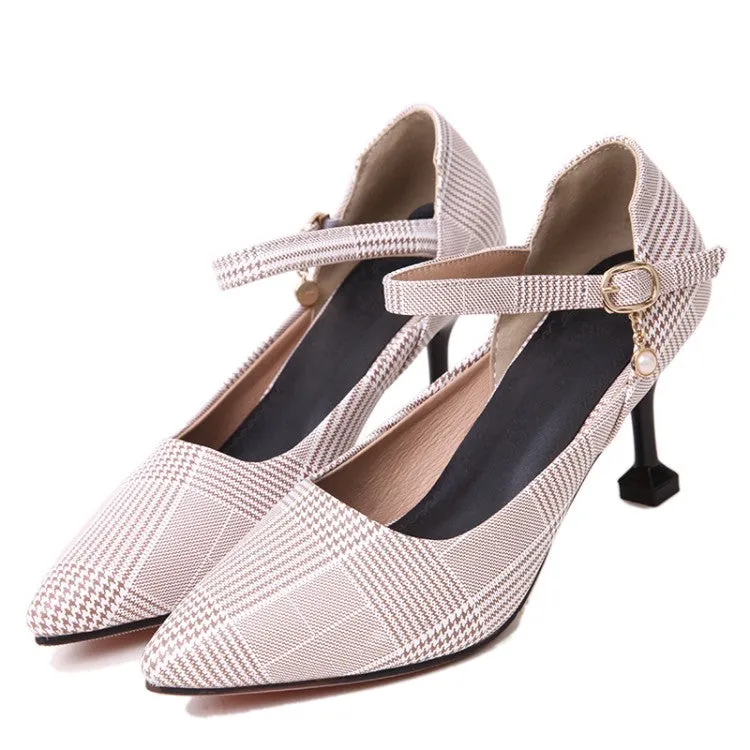 Women's Plaid Ankle Strap High Heel Stiletto Pumps