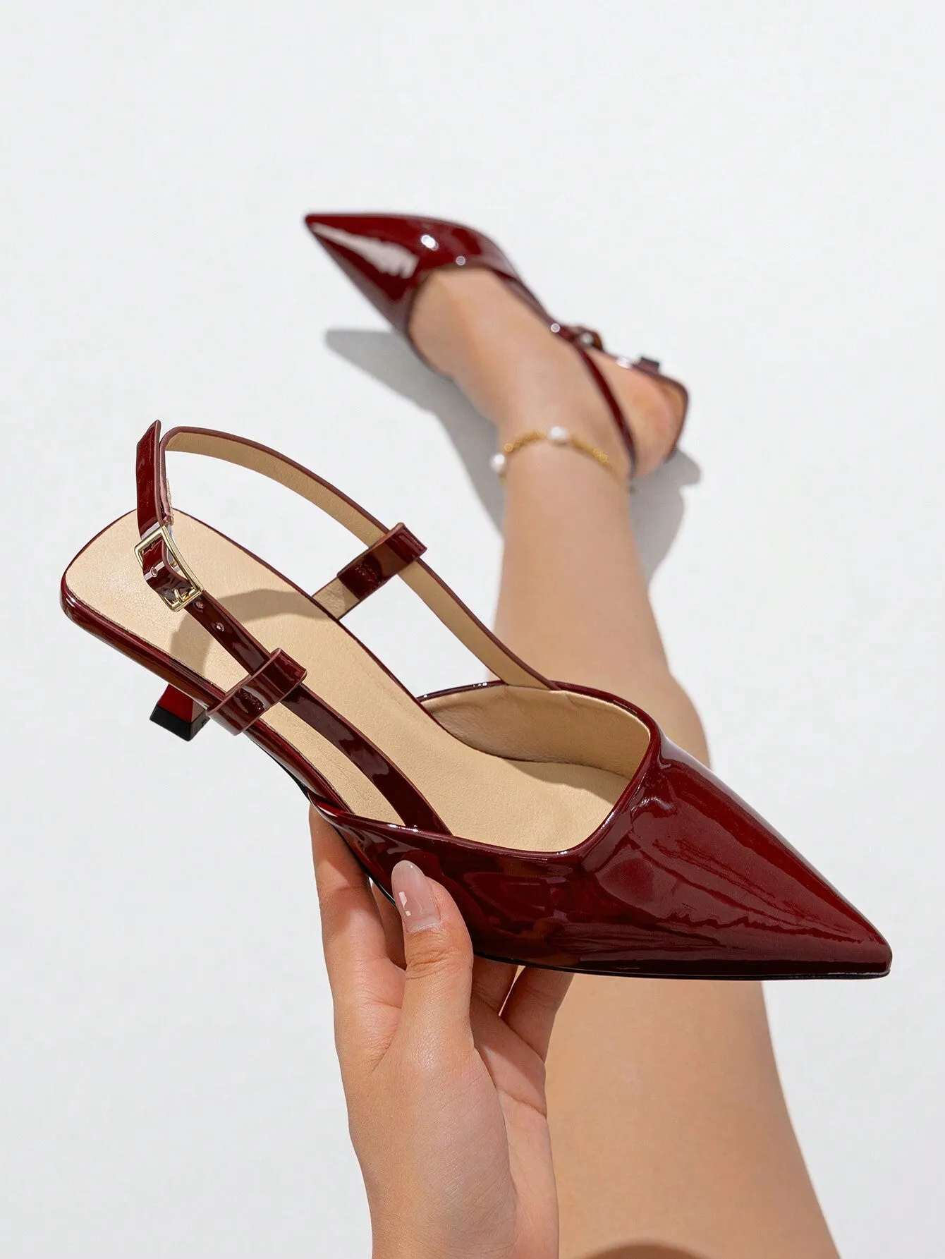 Women's Pointed Toe Buckle Strap Solid Color Low Heel Shoes, Fashionable Open Toe Slip-On Office Work Pumps Suitable For Spring Summer Autumn Winter Formal Occasions, Grey Dress Shoes