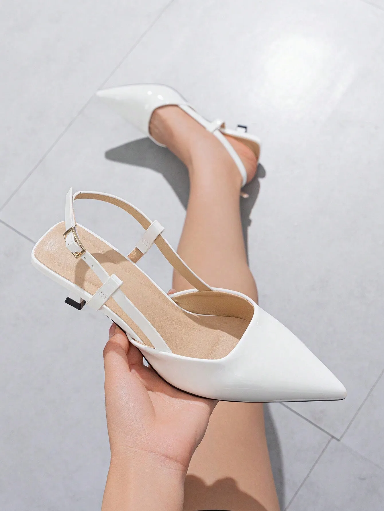 Women's Pointed Toe Buckle Strap Solid Color Low Heel Shoes, Fashionable Open Toe Slip-On Office Work Pumps Suitable For Spring Summer Autumn Winter Formal Occasions, Grey Dress Shoes