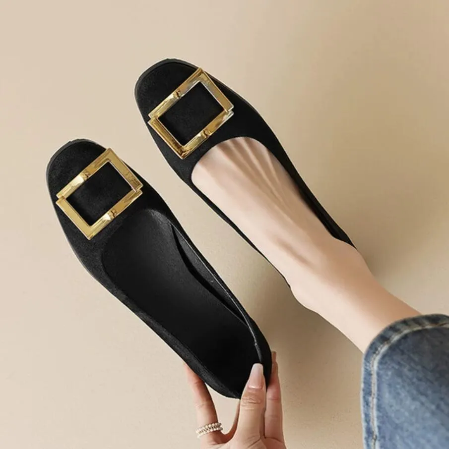 Women's Small Size 2 Block Low Heel Flat Shoes MS257