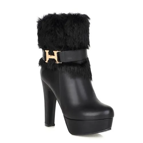 Women's Square Fur Platform Heels