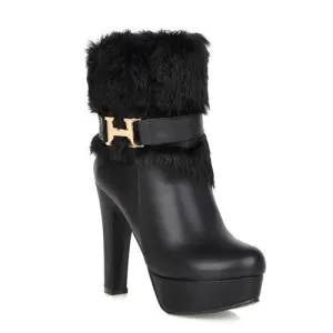 Women's Square Fur Platform Heels