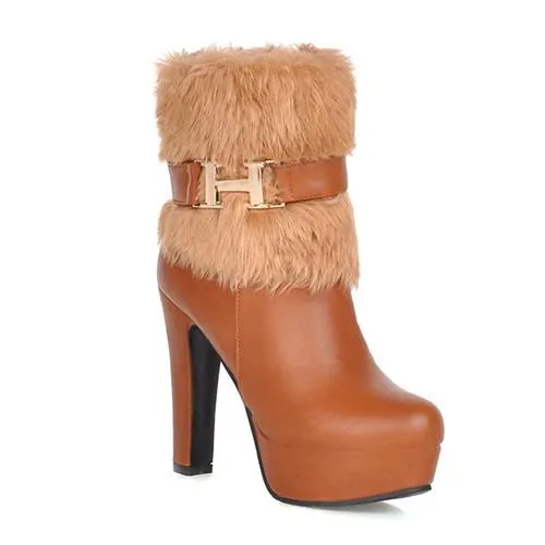 Women's Square Fur Platform Heels