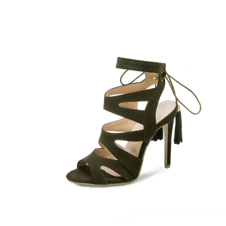 Women's Suede Hollow Out Stiletto High Heel Sandals