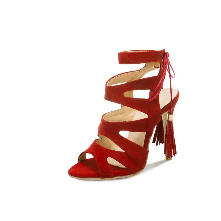 Women's Suede Hollow Out Stiletto High Heel Sandals