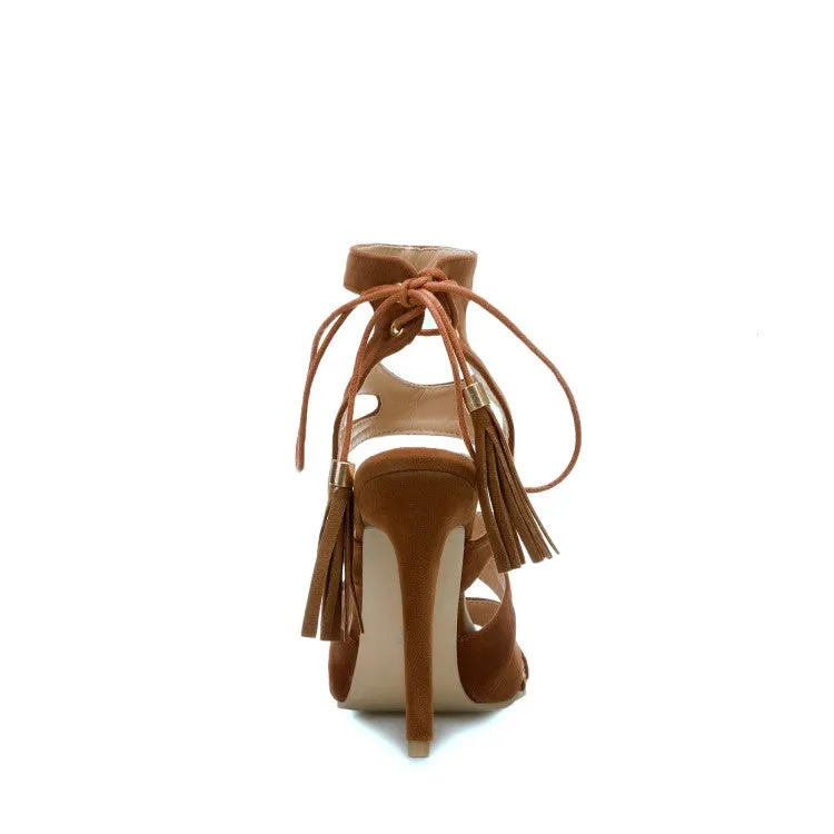 Women's Suede Hollow Out Stiletto High Heel Sandals