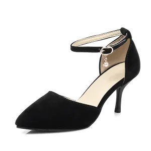 Women's Suede Pointed Toe Ankle Strap Stiletto High Heel Sandals