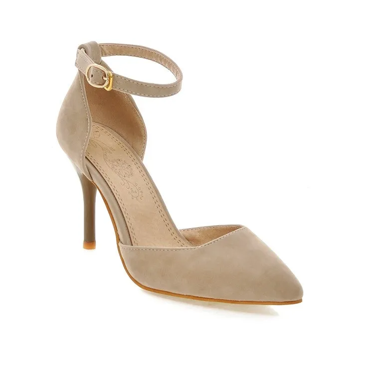 Women's Suede Pointed Toe Ankle Strap Stiletto High Heel Sandals