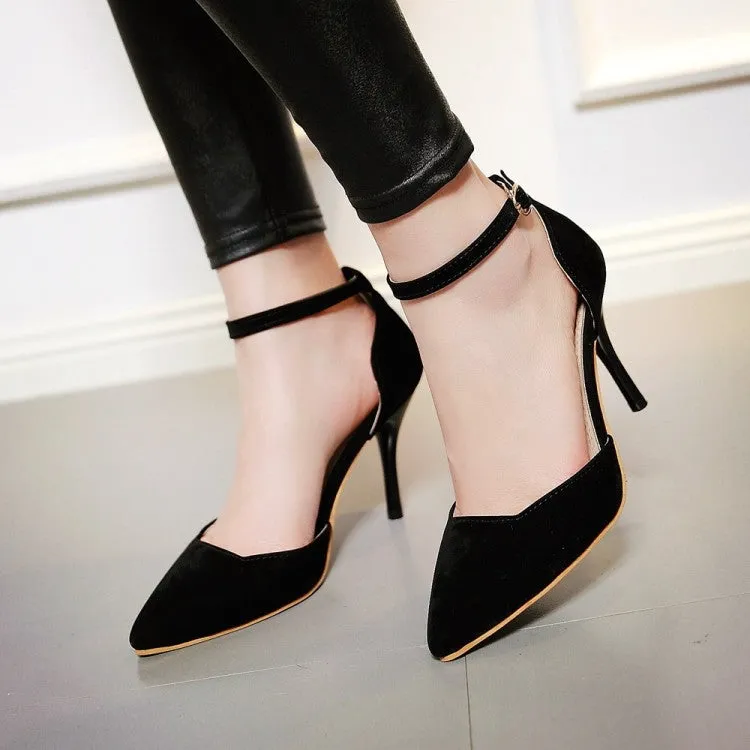 Women's Suede Pointed Toe Ankle Strap Stiletto High Heel Sandals