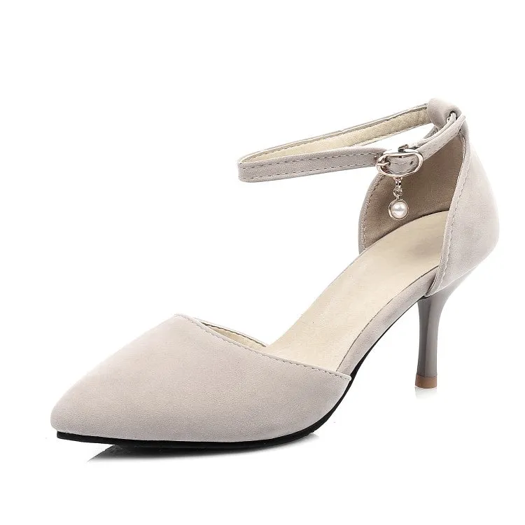 Women's Suede Pointed Toe Ankle Strap Stiletto High Heel Sandals