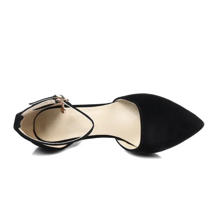 Women's Suede Pointed Toe Ankle Strap Stiletto High Heel Sandals