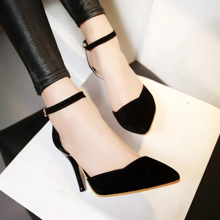 Women's Suede Pointed Toe Ankle Strap Stiletto High Heel Sandals