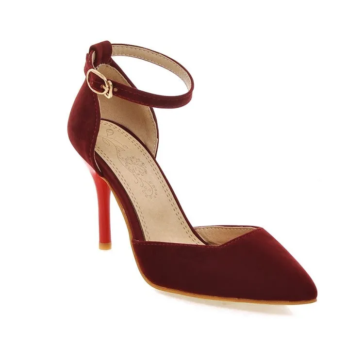 Women's Suede Pointed Toe Ankle Strap Stiletto High Heel Sandals