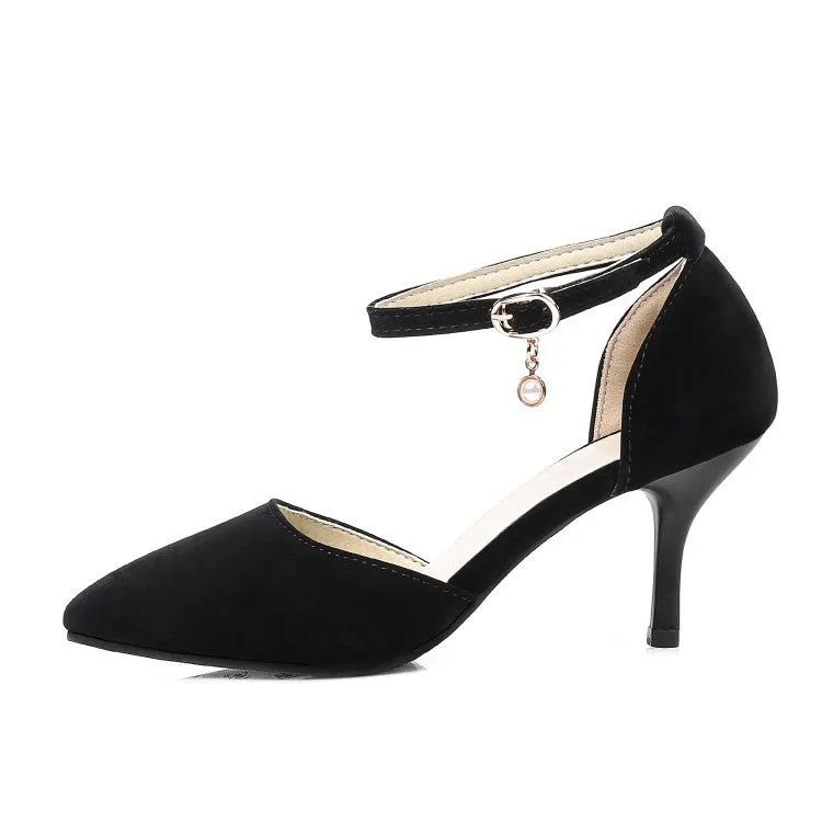 Women's Suede Pointed Toe Ankle Strap Stiletto High Heel Sandals