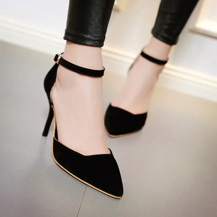 Women's Suede Pointed Toe Ankle Strap Stiletto High Heel Sandals