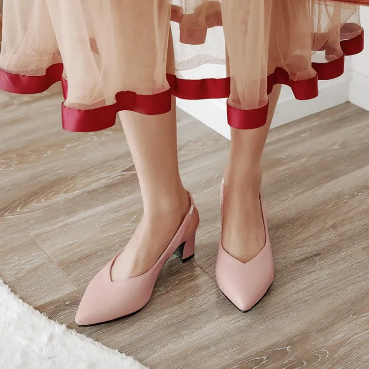 Women's's Solid Color Pointed Toe Chunky Heel Medium Block Heel Slingbacks Sandals