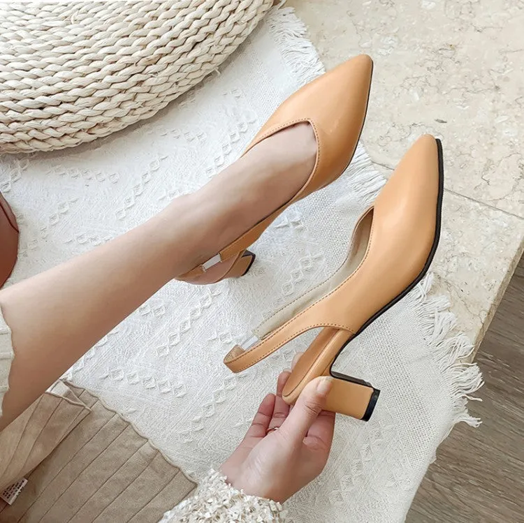 Women's's Solid Color Pointed Toe Chunky Heel Medium Block Heel Slingbacks Sandals