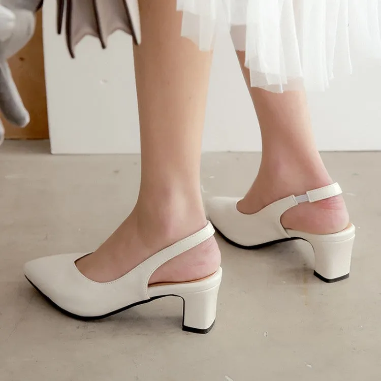 Women's's Solid Color Pointed Toe Chunky Heel Medium Block Heel Slingbacks Sandals