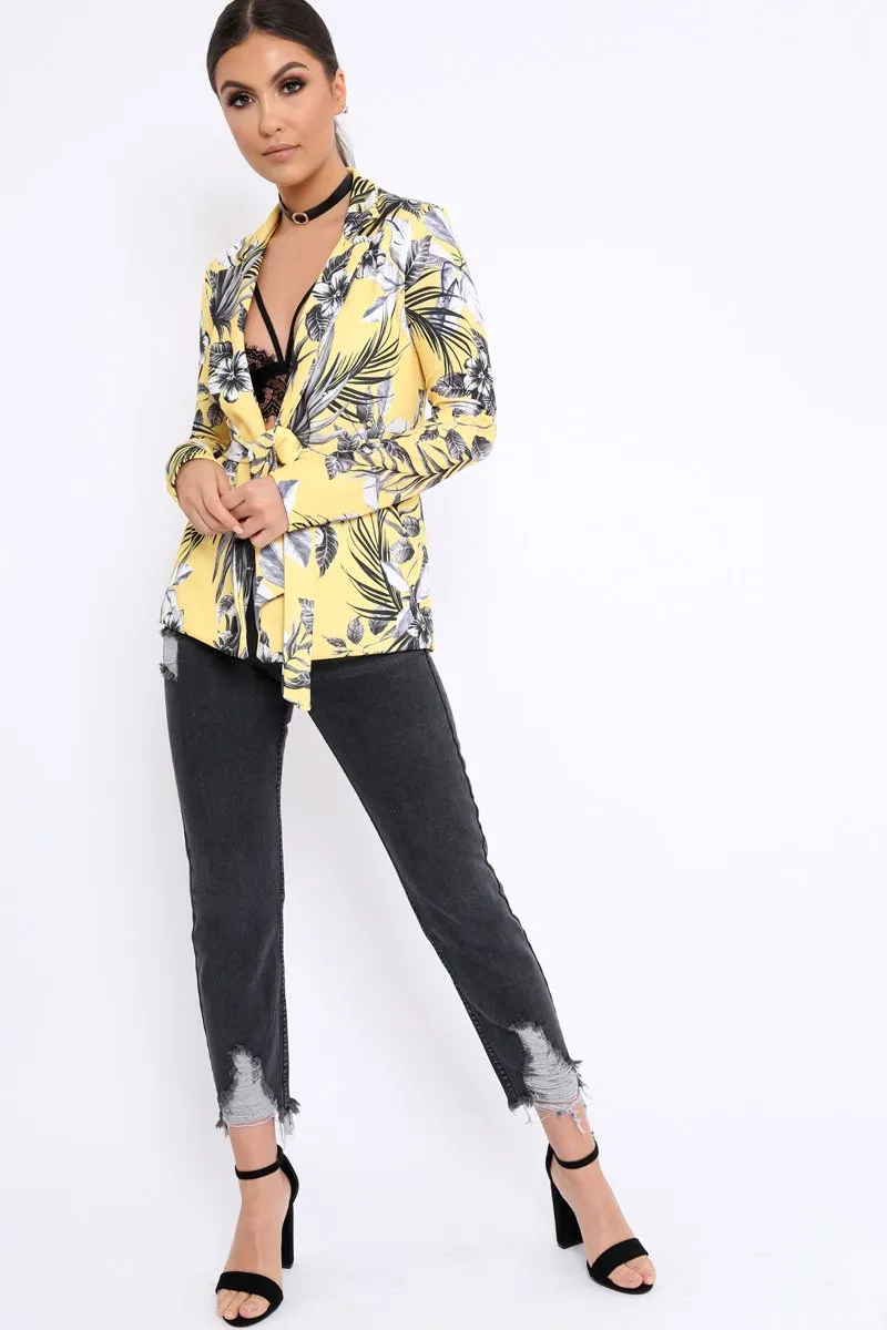 Yellow Floral Belted Blazer - Kenna