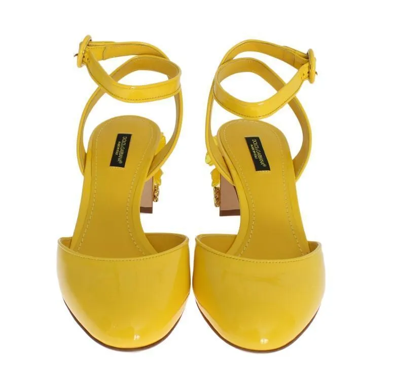 Yellow Leather Crystal Slingbacks