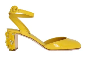 Yellow Leather Crystal Slingbacks