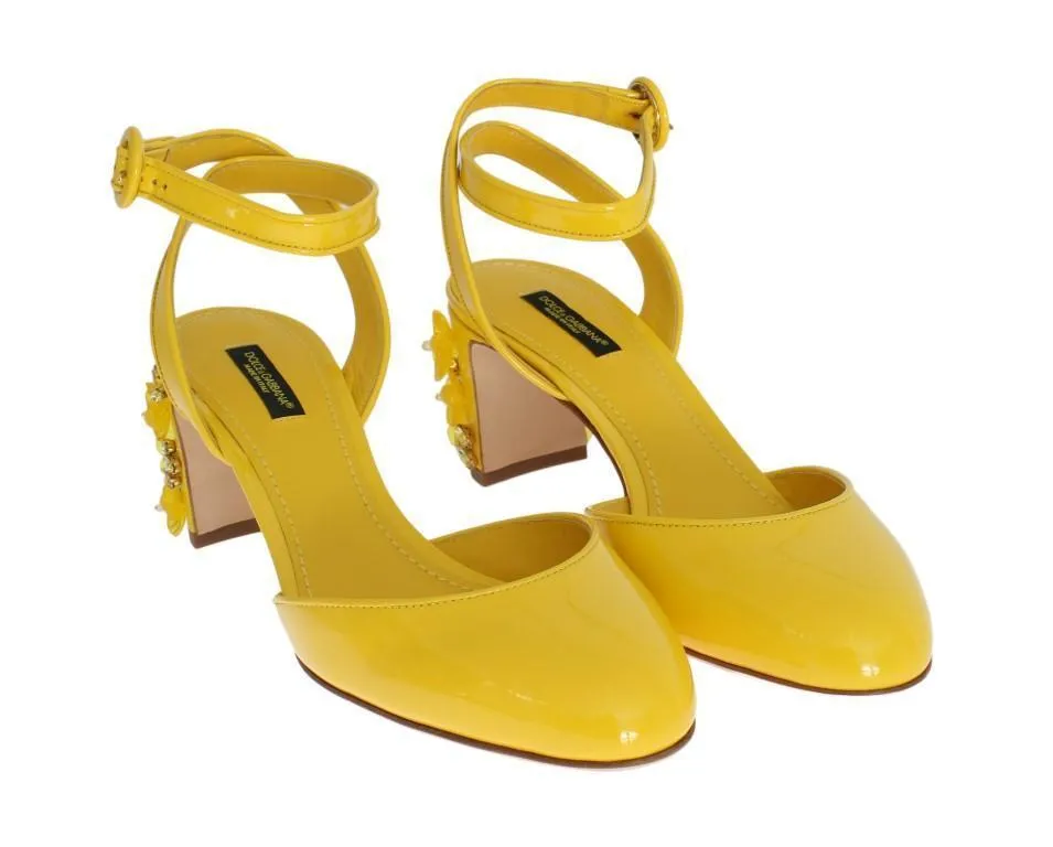 Yellow Leather Crystal Slingbacks