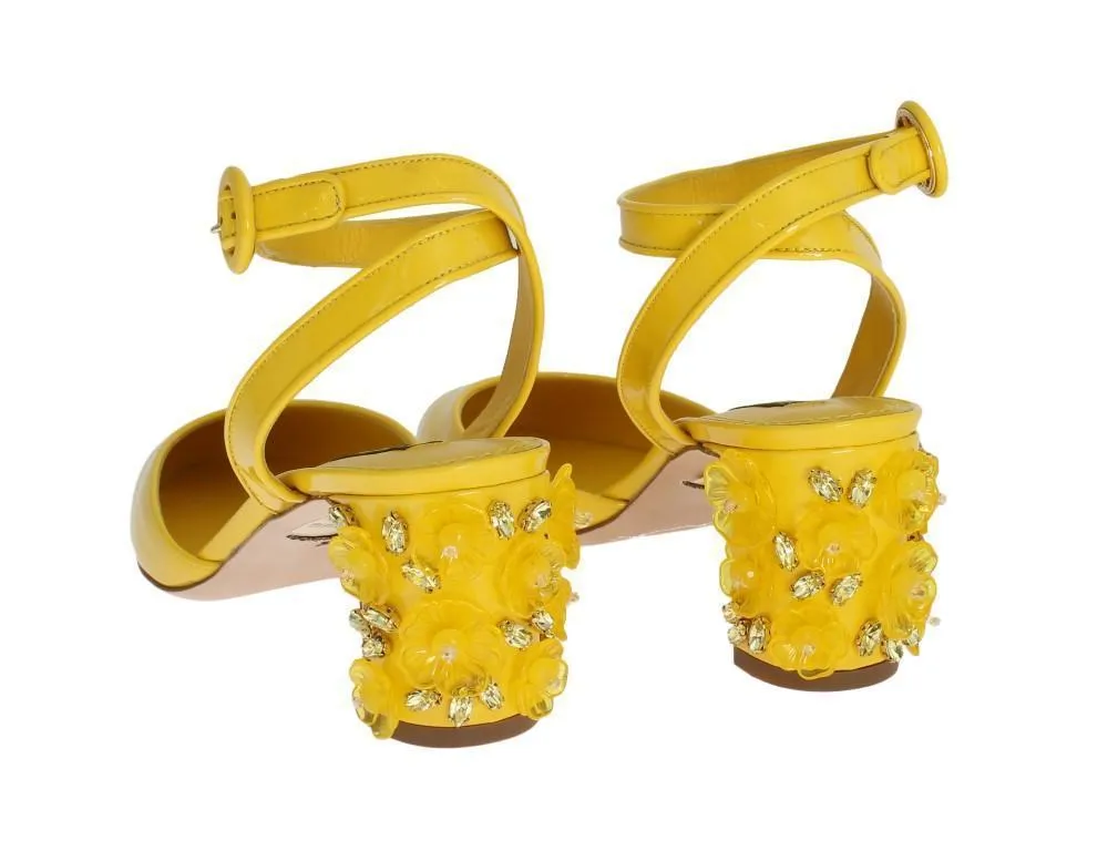 Yellow Leather Crystal Slingbacks