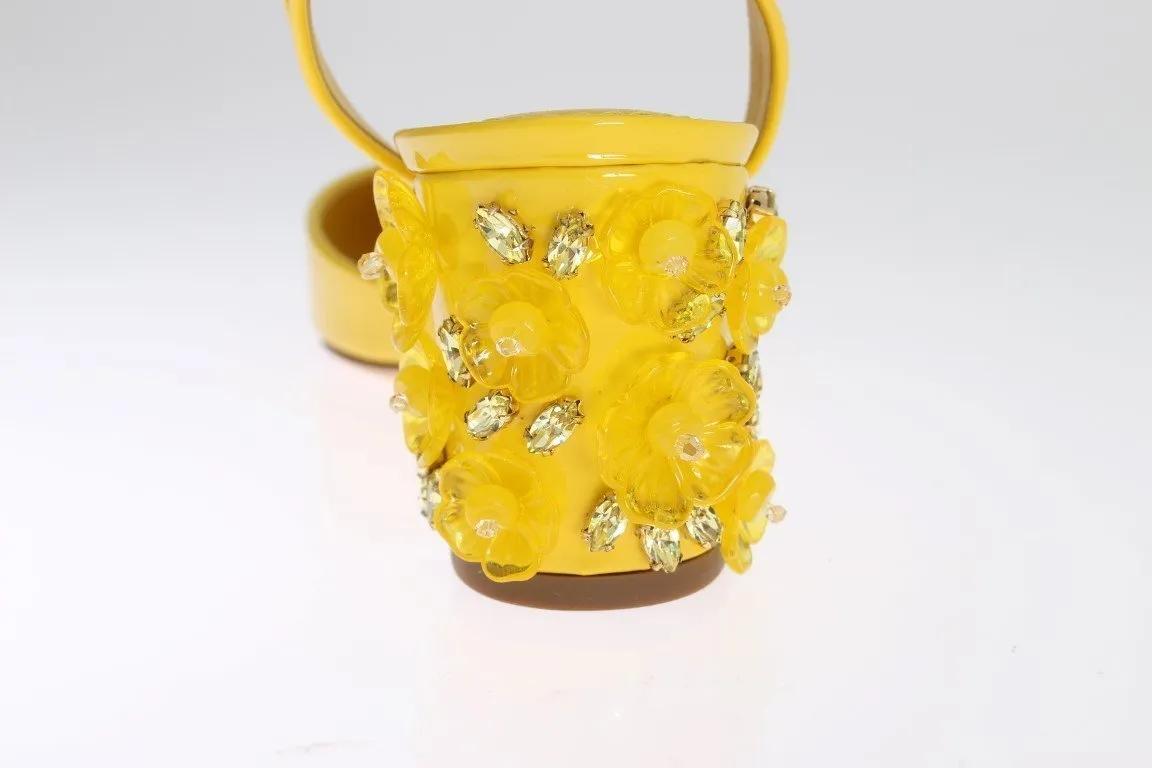 Yellow Leather Crystal Slingbacks
