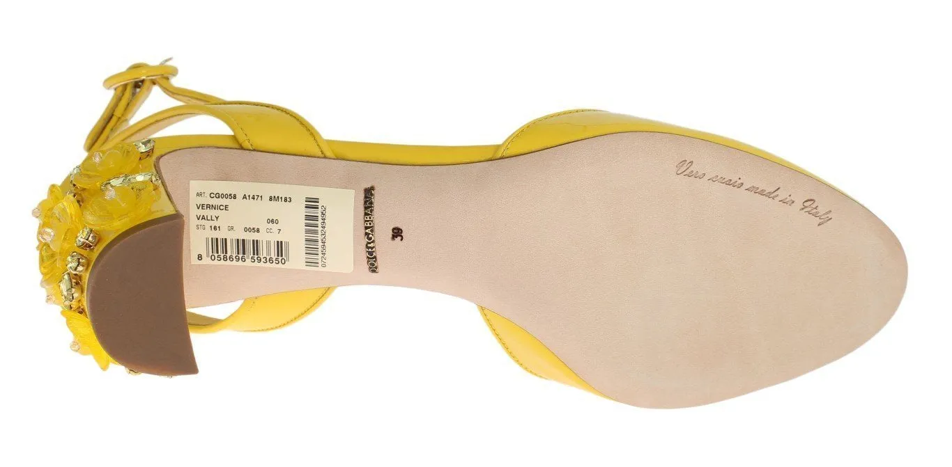 Yellow Leather Crystal Slingbacks