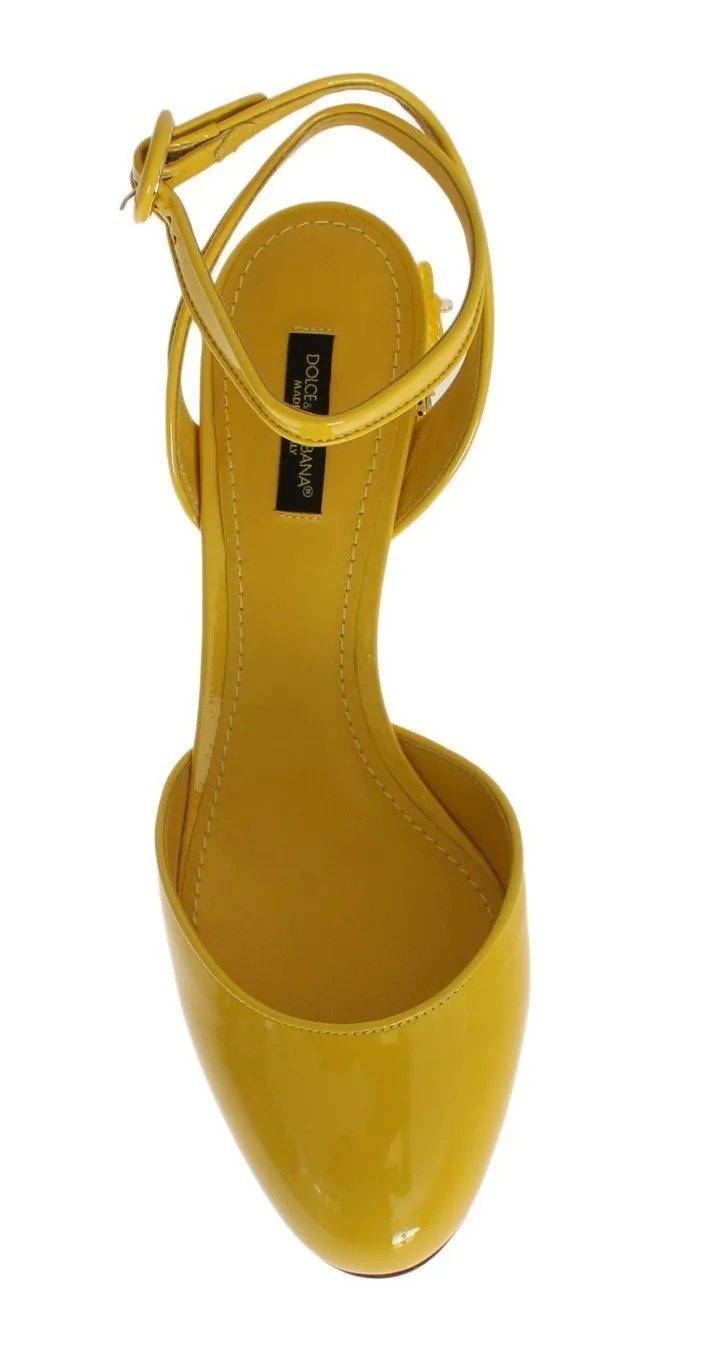 Yellow Leather Crystal Slingbacks