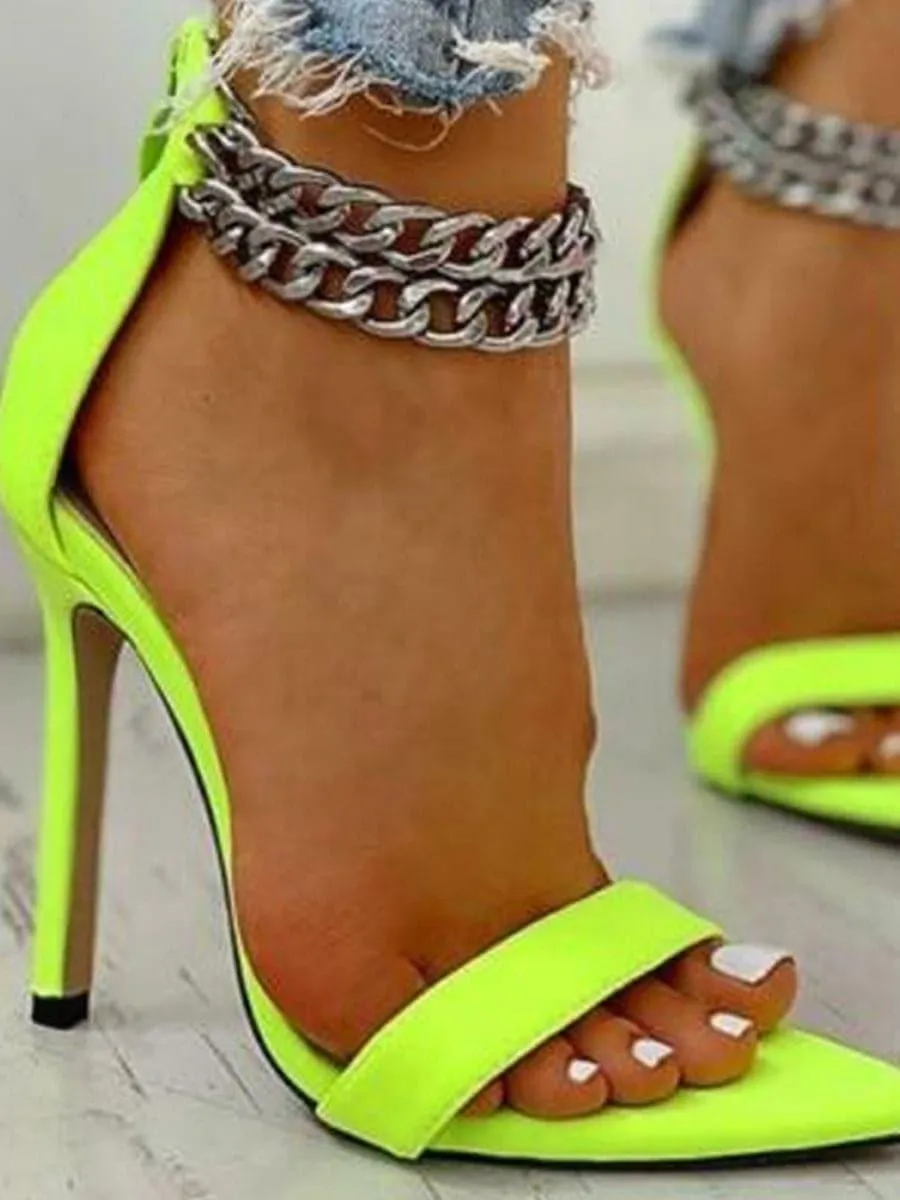 Zebra Print Metal Chain High Heel Thin Heel MHE1007